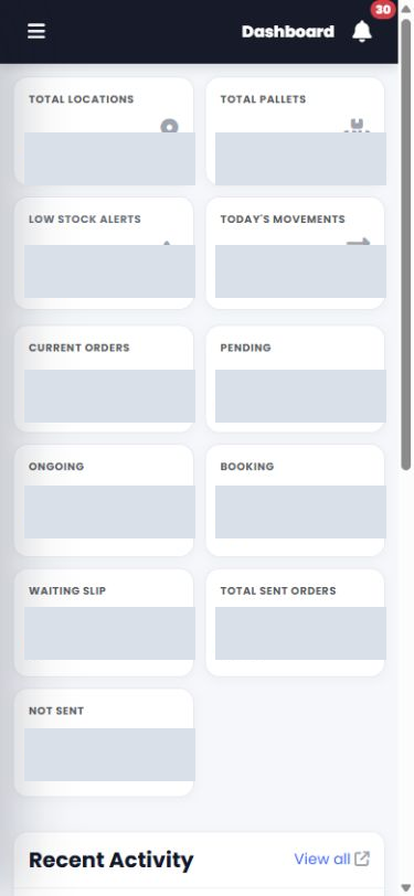 Redacted mobile KISS-Web dashboard with responsive overview cards