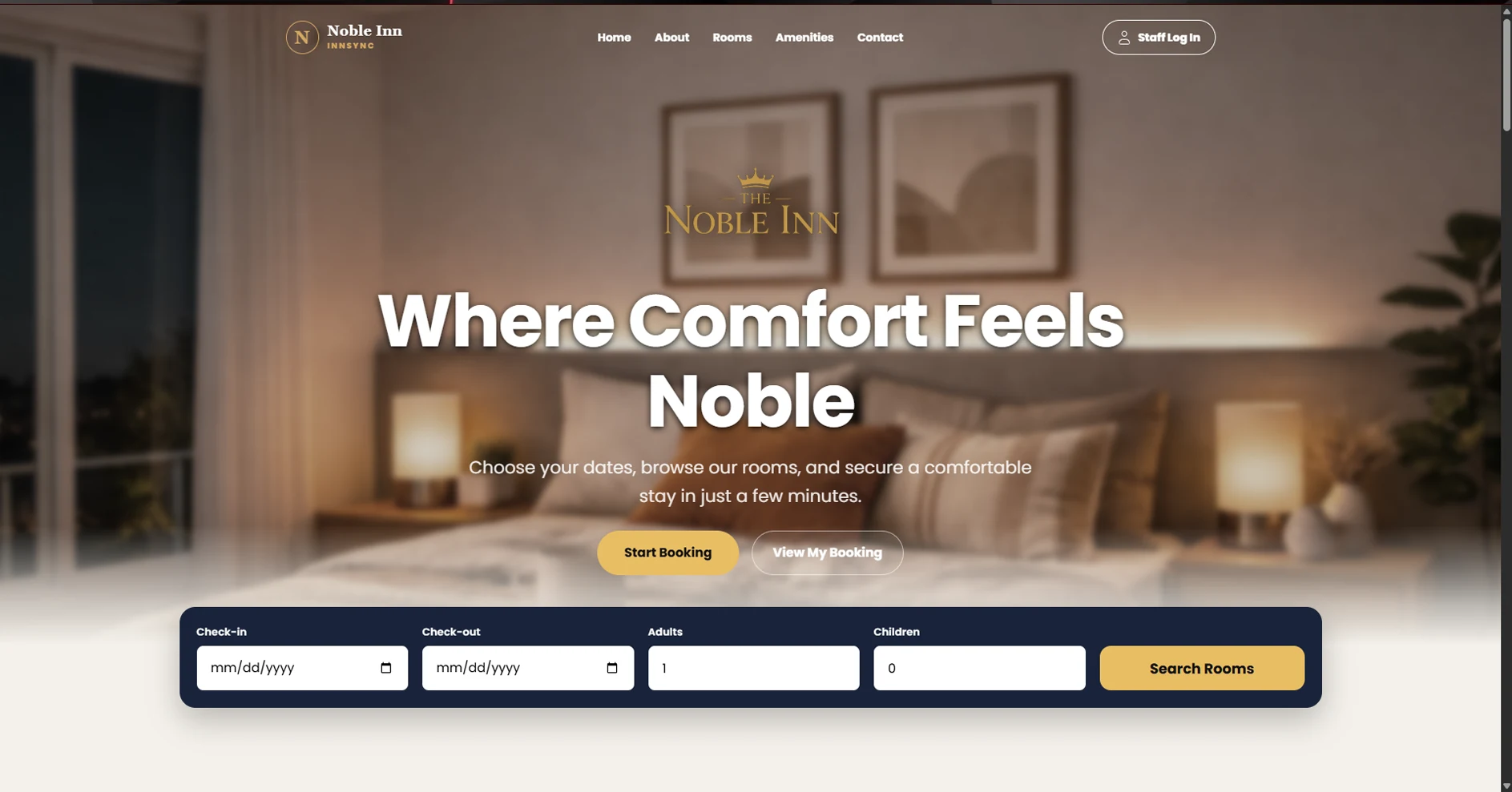Noble InnSync Hotel Booking System interface preview