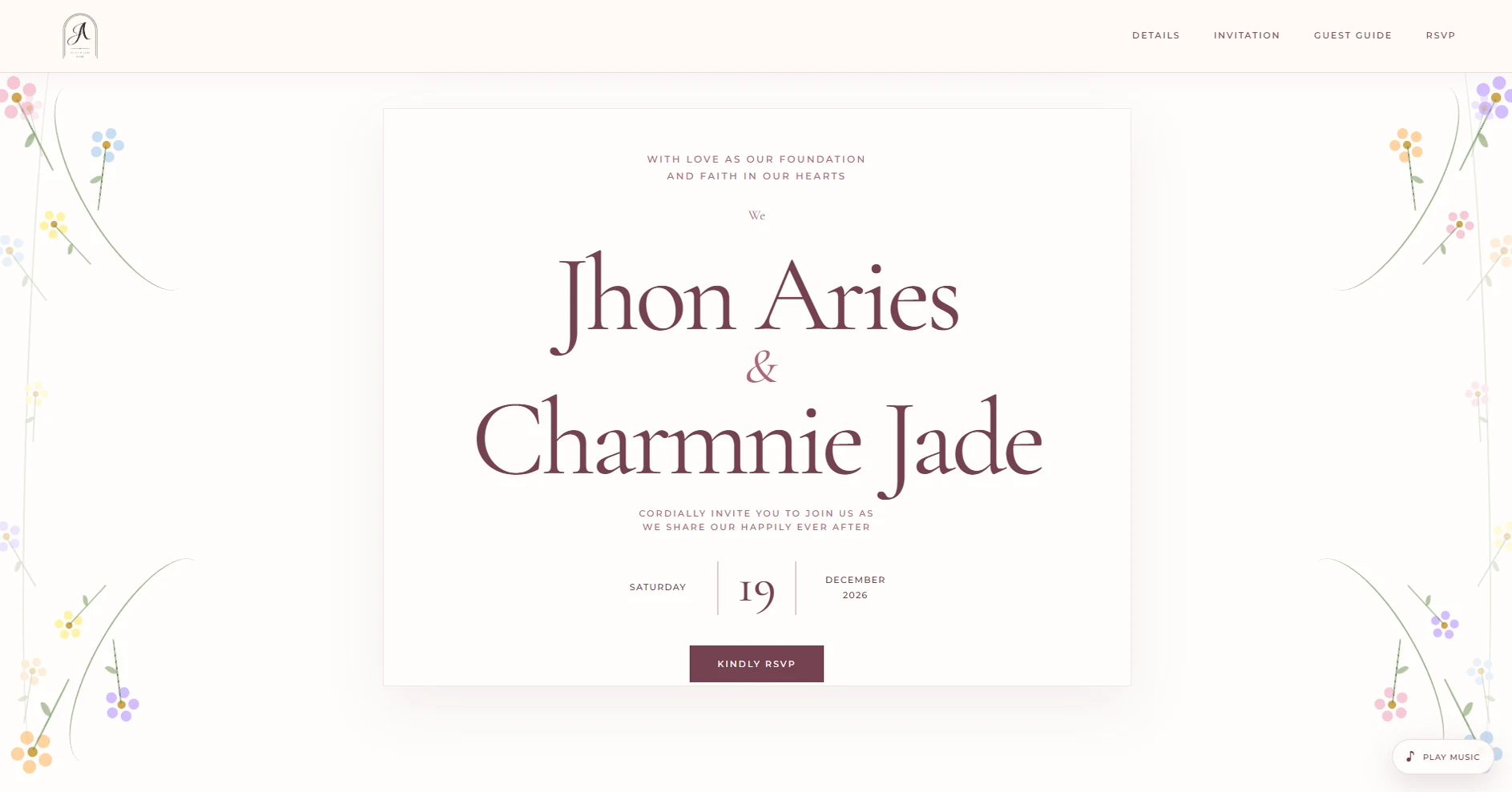 Aries & Jade Digital Wedding Invitation interface preview